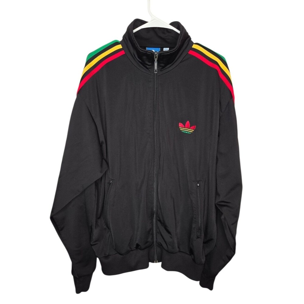 Adidas Originals Rare Reggae Rasta Trefoil Firebird Track Jacket - Black - XL